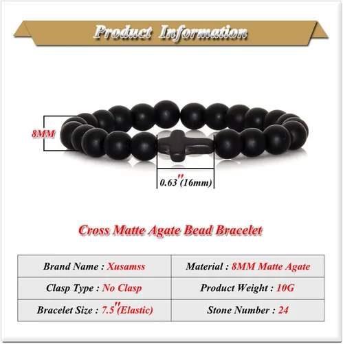 Miniatura 2 de Xusamss Pulsera de cruz de moda Pulsera elástica de cuentas de ágata mate de 0.315 in