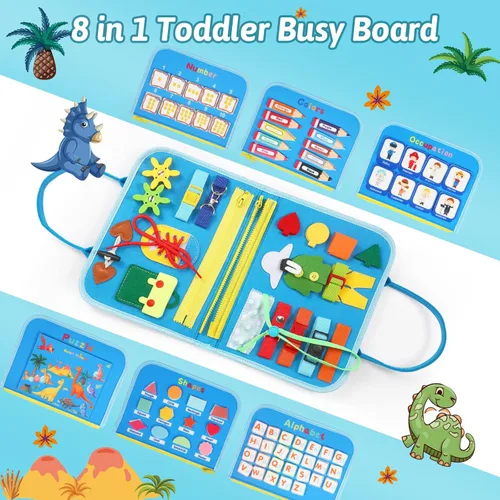 Miniatura 2 de Juguetes Montessori de tablero ocupado para niños pequeños, libro sensorial ocupado para niños pequeños de 1 a 3 años, actividad de aprendizaje