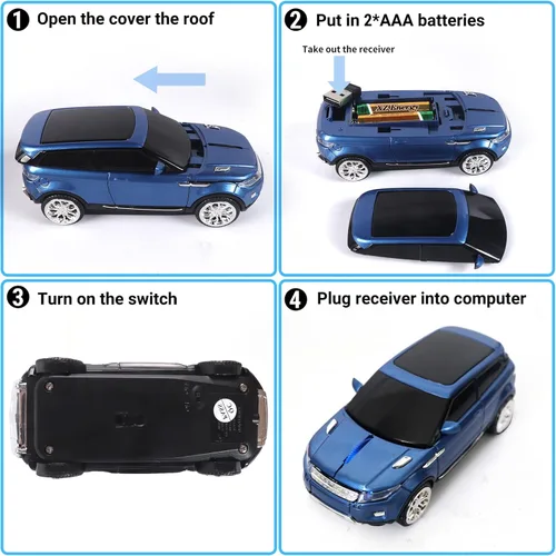 Miniatura 5 de elec Space Ratón inalámbrico con forma de coche para computadora, para PC portátil (azul)