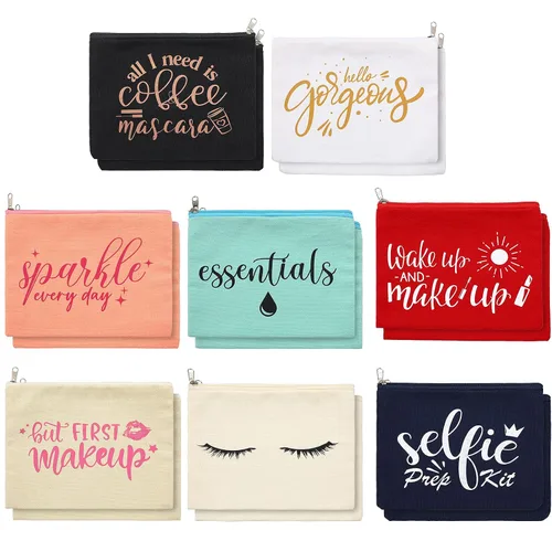 Weewooday 16 paquetes de bolsas de maquillaje a granel multicolor divertidas de lona, bolsas de cosméticos para viajes, bolsas inspiradoras con