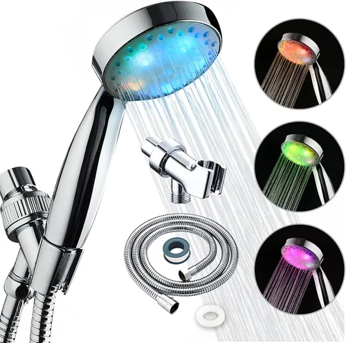 Cabezal de ducha LED KAIREY con mango 7 colores que cambian automáticamente, luz de ducha que se enciende con mango pulido cromado con manguera de