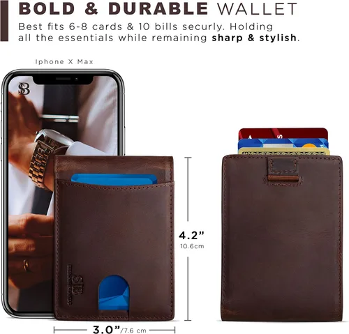 Miniatura 41 de SERMAN BRANDS RFID Blocking Slim Bifold Genuine Leather Thin Minimalist Front Pocket Wallets for Men Billfold Wallet Men Gift