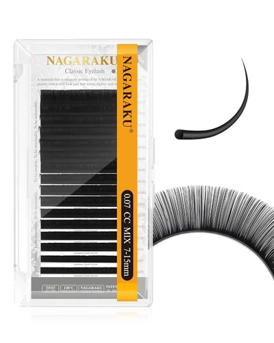 Miniatura 57 de NAGARAKU Extensiones de pestañas, pestañas individuales, 0.05mm, rizo D, 15mm, clásico, negro mate, suave, natural, profesional, 16 filas, 0.05-D
