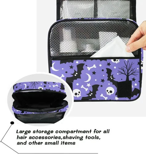 Miniatura 7 de MNSRUU Hanging Toiletry Bag Bats Satellites Skulls and Trees Travel Makeup bag for Toiletries Portable Travel Toiletry Organizer Cosmetic Bags with