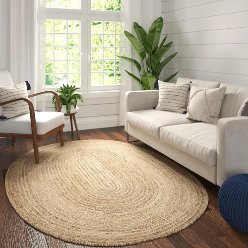 Miniatura 33 de LR Home - Alfombra ovalada de yute natural de 5 x 7 pies para decoración del hogar, alfombras trenzadas para sala de estar, dormitorio, sala