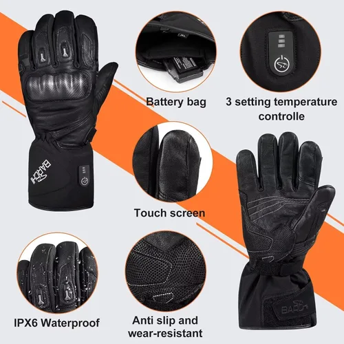 Miniatura 5 de Guantes térmicos para hombres y mujeres, guantes de motocicleta con calefacción, impermeables, guantes de calefacción eléctricos para pantalla