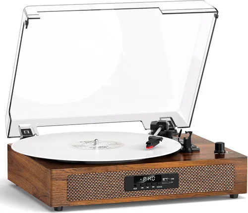 Miniatura 10 de Reproductor de discos de vinilo con Bluetooth, tocadiscos de 3 velocidades por correa con altavoces integrados, fácil configuración