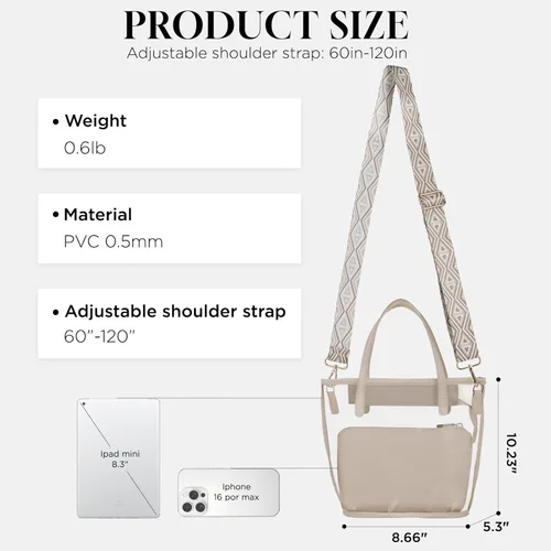 Miniatura 5 de CHICECO Bolsa transparente para mujer, bolsa transparente para eventos de estadio con correas ajustables, bolsa de mano para deportes, conciertos