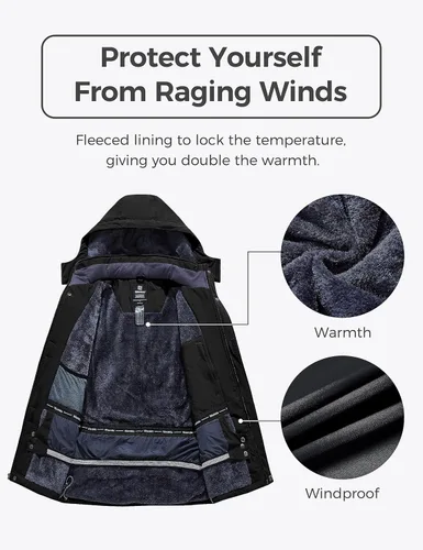 Miniatura 3 de wantdo Chaqueta de esquí impermeable para hombre, para snowboard, abrigo cálido para invierno, nieve, cortavientos, montaña, desmontable