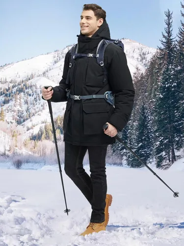 Miniatura 3 de Chaquetas largas de invierno para hombre, parka impermeable de dos piezas con capucha, abrigos cálidos de nieve con capucha