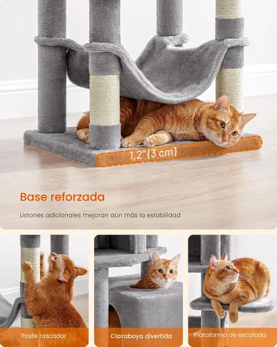 Miniatura 7 de Feandrea - Árbol para gatos de varios niveles para interiores, torre para gatos tipo condominio con 4 postes para rascar, 2 posaderos, hamaca y claro