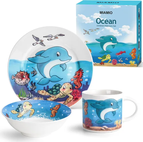 Miniatura 7 de MIAMIO Juego de vajilla infantil Jungle de 3 piezas, cerámica, incluye plato, cuenco y taza