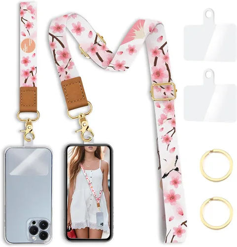 Miniatura 12 de Cordón cruzado para teléfono celular con correa para la muñeca, diseño de flores, para colgar alrededor del cuello, correa floral ajustable