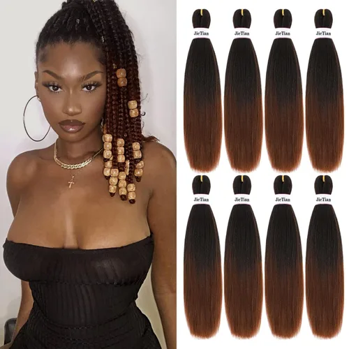 Liang Dian Cabello Trenzado Preestirado Ombre de 12 Pulgadas, 8 Paquetes de Trenzas de Ganchillo Sintéticas, Ajuste con Agua Caliente, Extensiones