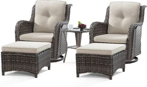Miniatura 55 de Juego de 2 sillas de patio giratorias de 360 grados para exteriores y mesa auxiliar a juego – 3 sillas deslizantes de mimbre para patio con cojines