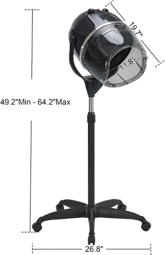 Miniatura 3 de BarberPub Secador de pelo con capucha de 1300 W con soporte, base rodante de pie ajustable en altura, equipo de salón de belleza con rotación
