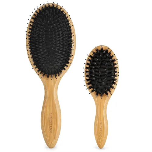 BESTOOL Cepillo de pelo (regular y pequeño), cepillos de cerdas de jabalí para mujeres, hombres y niños, cabello grueso y fino y rizado, cepillo