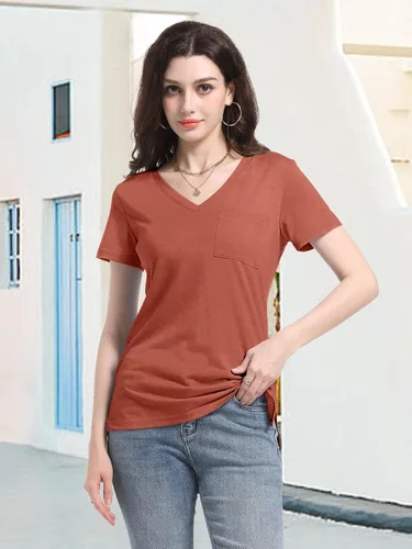 Miniatura 2 de PGANDS Camisetas de verano para mujer, cuello en V, manga corta, casual, básica, ajuste holgado