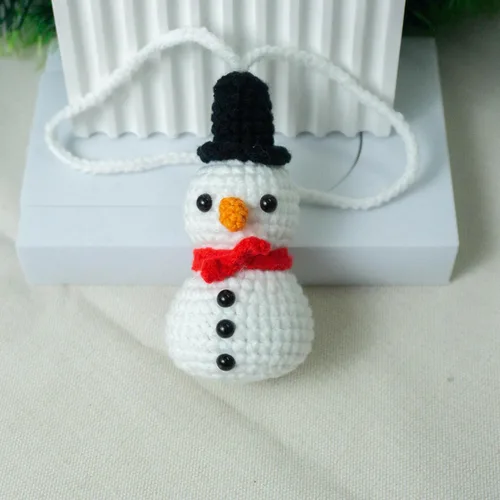 Miniatura 5 de Talataca Adorno de muñeco de nieve de ganchillo hecho a mano, colgante de espejo retrovisor de coche, decoración tejida de Navidad para el hogar