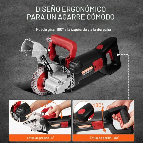 Miniatura 4 de VEVOR Wall Chaser, máquina ranuradora de 4800 W con guía láser de 6500 rpm, profundidad máxima de ranura y ancho de 1.6 x 1.65 pulgadas, máquina