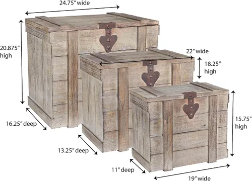 Miniatura 3 de Household Essentials Baúl decorativo envejecido, juego de 3 piezas, pequeño, mediano y grande, panel de abeto chino y MDF, respaldo liso y bisagra
