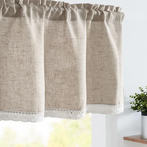 Miniatura 14 de jinchan - Cenefa de lino con borde de encaje, cenefa rústica de estilo granja para ventana de 16 pulgadas, tratamiento para ventana pequeña