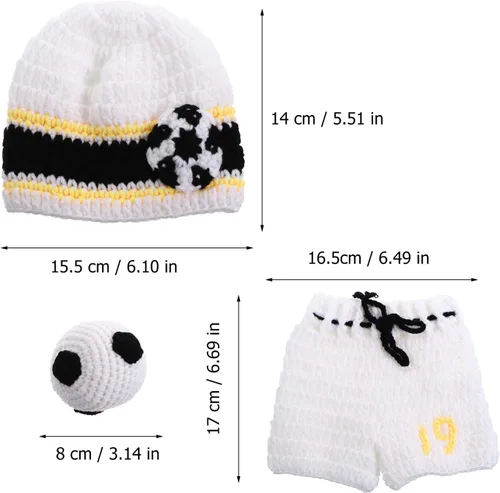 Miniatura 7 de NUOBESTY - Juego de 3 piezas de accesorios de fotografía para bebés recién nacidos de fútbol, ganchillo, traje para bebé, deporte, fiesta temática