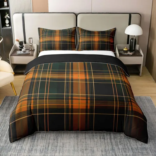 Miniatura 17 de Erosebridal Juego de ropa de cama de 100 % algodón a cuadros para niños y niñas, funda de edredón a cuadros, funda de edredón moderna geométrica