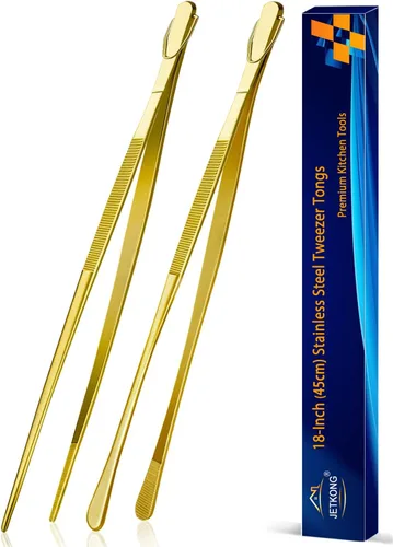 Miniatura 32 de Jetkong 2 pinzas de cocina de 40.6 cm, extra grandes, de acero inoxidable, para alimentos, pinzas de cocina gigantes (color dorado)