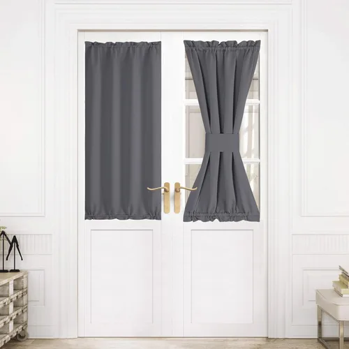 Miniatura 318 de NICETOWN Cortinas opacas unicolor con aislamiento térmico para puerta francesa, granja, oscurecimiento de habitación, puertas y ventanas de Marrón