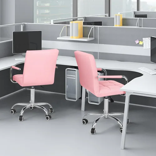 Miniatura 7 de JUMMICO Silla moderna de escritorio de oficina y tocador, silla enrollable con respaldo medio con ruedas, piel sintética, bonita para oficina