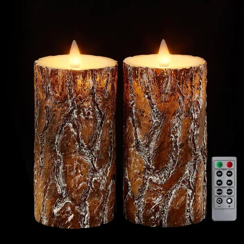 Velas de pino sin llama en pilar parpadeantes con temporizador remoto, velas LED de cera real con llama en movimiento 3D operadas por batería, juego