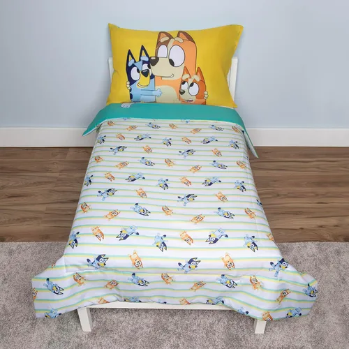 Miniatura 2 de Bluey Juego de ropa de cama de 4 piezas para niños pequeños, incluye edredón, juego de sábanas, sábana bajera reversible para niños o niñas