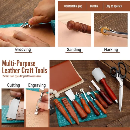Miniatura 4 de Kit de herramientas de trabajo de cuero, kit de herramientas de cuero con caja de almacenamiento de doble capa, kit de costura resistente