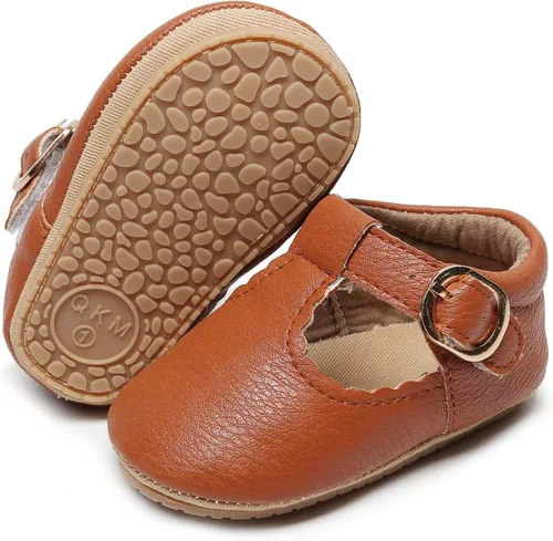 HONGTEYA Zapatos planos Mary Jane para bebés y niñas, antideslizantes, para los primeros pasos, suela suave, piel sintética, zapatos de cuna,