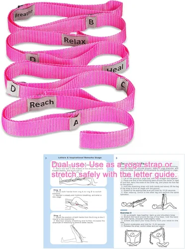 Miniatura 7 de Correa elástica para yoga, no elástica, con letras y comentarios, 10 bucles para terapia física, ejercicio, pilates, baile, gimnasia
