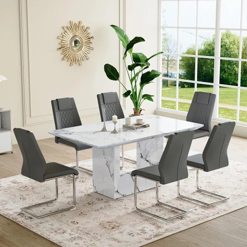 Miniatura 14 de Mesa de comedor negra de 63 pulgadas Mesa de comedor moderna Mesa rectangular de madera con patas en forma de U de alta resistencia Estable