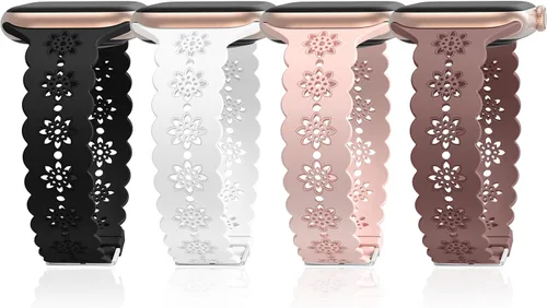 Miniatura 10 de Floral Silicone Band Compatible with Apple Watch Bands 38mm 40mm 42mm 44mm 41mm 45mm 49mm Women Men, Design Wristbands Soft Breathable Watch Bands
