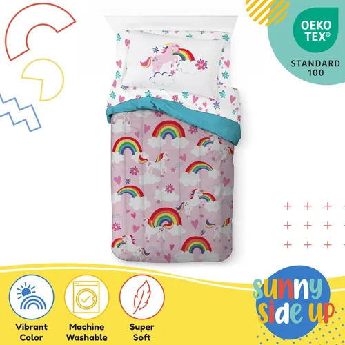 Miniatura 4 de Juego de edredón de unicornios arcoíris de Sunny Side Up para cama individual de 5 piezas - juego de ropa de cama para niños que incluye edredón