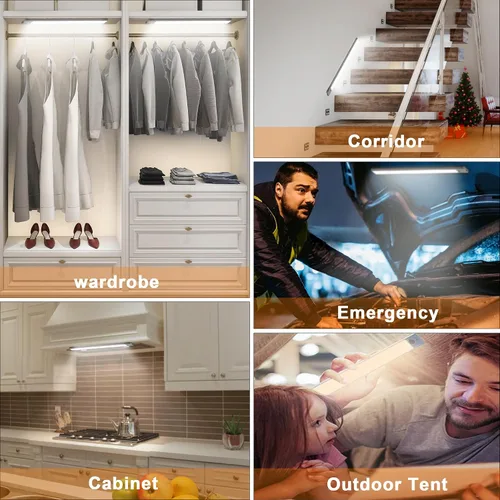 Miniatura 7 de miadore Luz de gabinete con sensor de movimiento, paquete de 2 luces LED inalámbricas recargables por USB para debajo del gabinete, armario