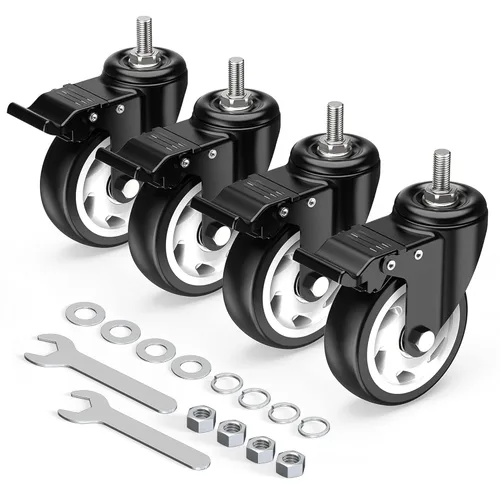 HOLKIE Ruedas giratorias de 4 pulgadas, ruedas de vástago de bloqueo total, 3/8 pulgadas -16 x 1 (diámetro del vástago 3/8 pulgadas, longitud del