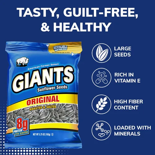 Miniatura 7 de GIANTS - Semillas de girasol originales, a granel, ligeramente saladas para comer, aperitivo alto en proteínas con 0.28 oz de proteína por porción