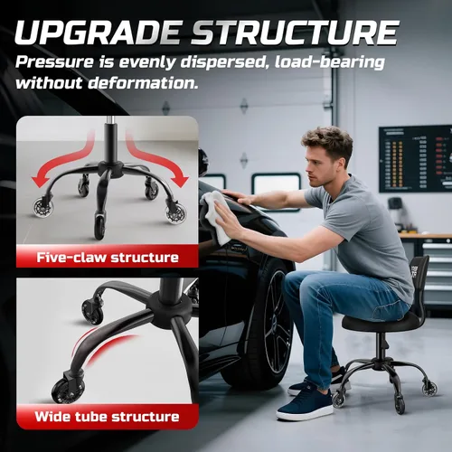 Miniatura 5 de Taburete Rodante de Taller con Ruedas, Silla de Garaje para Mecánicos con Altura Ajustable 39.5-46.5 cm, Asiento Giratório Resistente para Garaje