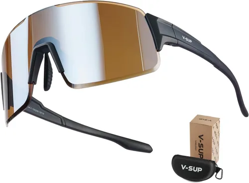 Miniatura 8 de V-SUP TR90 - Gafas de sol de ciclismo con protección UV400, ajustables y ultraligeras con estuche para correr y uso al aire libre Blakc+rojo(4331)