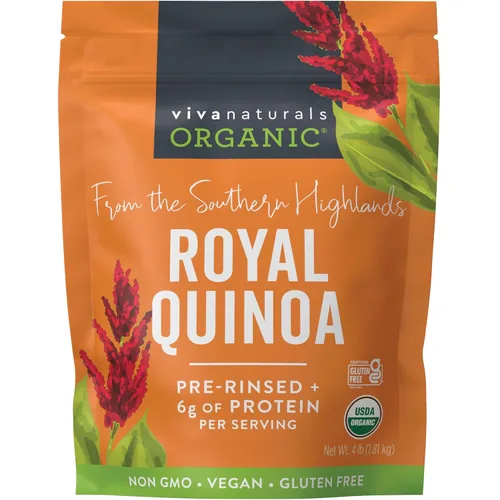 Viva Naturals Quinoa orgánica, 4 libras – Grano entero prelavado, proteína vegetal, USDA orgánico, sin gluten, sin OMG, vegano, sustituto de arroz y