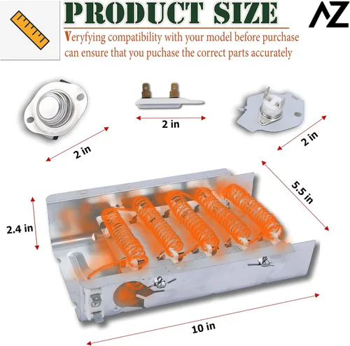 Miniatura 7 de Elemento calefactor de secadora de repuesto para Whirlpool WED4815EW1 WED5000DW2 WED6200SW1 WED6600VW0 WED4800BQ1 WED4800XQ0 WED4800XQ1 WED4900XW0