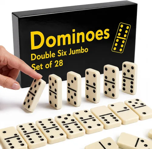 Dominó gigante, juego de 28 piezas de marfil, funda negra, Paquete de 10