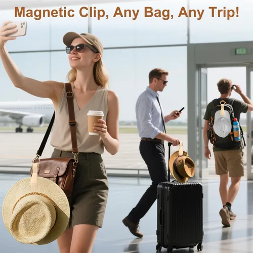 Miniatura 5 de Clip magnético para sombrero para viajes, 2 soportes de silicona color caqui claro para bolsos, bolsos, equipaje y sombreros de playa, clip