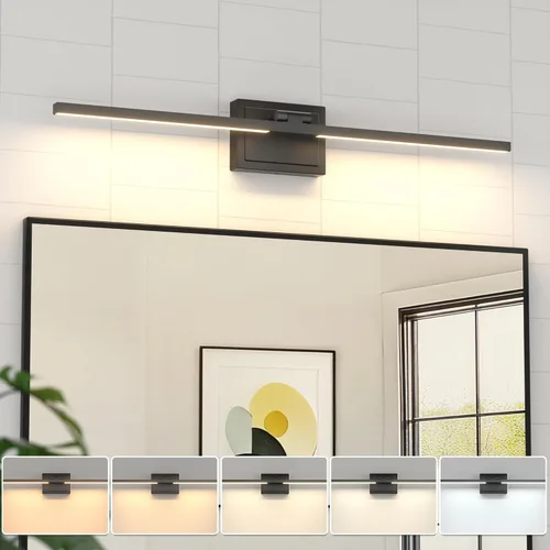VOLISUN Luz de tocador de baño de 31.5 pulgadas, 5CCT regulable, lámpara LED de baño de 28W sobre espejo, luces de tocador de barra negra para