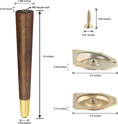 Miniatura 6 de ALAMHI Patas de madera para muebles de 16 pulgadas – Patas de mesa auxiliar – Pies de repuesto para patas de mediados de siglo para patas para mesa